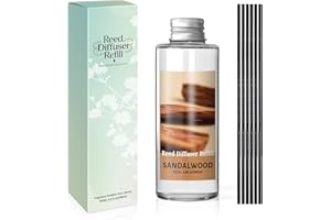 SCENTORINI Sandalwood Reed Diffuser Refill Oil 200ml – Woody & Calming Aroma Refill with 6 Reed Sticks for Reed Diffusers – Sophisticated Scent for Study, Lounge, Meditation & Daily Ambience