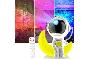 FWIULL Astronaute Projecteur Galaxy Veilleuse, Projecteur Ciel Etoile avec Nébuleuse et Étoile, Minuterie, Télécommande et 360° Angle Réglable,Lampe Décoration Chambre Plafond,Cadeaux pour Enfant Adult