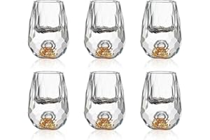 Soopiiso Lot de 6 verres en cristal de 5 oz/15 ml, décorés avec des feuilles d'or 24 carats, sans plomb, verres à shot en or, verres à tir tequila