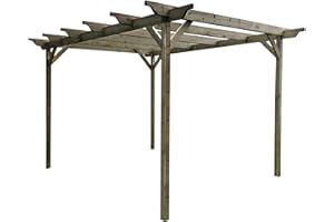 ARBOR GARDEN SOLUTIONS Wooden pergola kit - Sculpted design rafters (2.4m x 3m 4 posts, Rustic Brown)