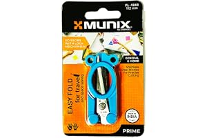 Munix FL-1243 112 mm / 4.4" Stainless Steel Foldable Scissors Pointed Tip Blade with Lock Mechanism Asymmetrical Handles for Easy Grip Blue & Green, Pack of 2 - Color May Vary