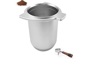 LEUOVE Taza dosificadora de café espresso de 54 mm, para pesaje molido, accesorios de barista, aluminio y metal, para portafiltro Sage Delonghi Breville, color plateado
