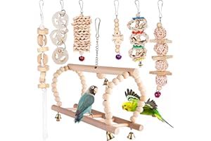 BORDEAG Jouet Perroquet: 7 Pièces Jouets pour Oiseaux, Perruche, Bois Perchoir Perroquet, Perchoir Oiseaux, Accessoires de Cage pour Gris, Calopsittes, Cockatiels, Cacatoès, Pinsons