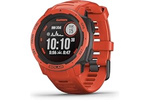 Garmin Instinct Solar, Solar-powered Rugged Outdoor Smartwatch, Built-in Sports Apps and Health Monitoring, Flame Red