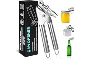 KILDOWS Apriscatole manuale 3 in 1 in acciaio inossidabile,Apri Lattine ，Apribarattoli Manuale,Bordo Liscio, Leva Apribottiglie con Antiscivolo Trattare e Ergonomico Manopola di Tornitura per Bar, Ristoranti