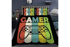 ‎SACEBELEU Sacebeleu Kinder Bettwäsche 135x200cm Gamer Jungen Videospiel Gamepad Schwarz Bunt Kinderbettwäsche Jugendliche Teens Bettbezug mit Reißverschluss und 1 Kissenbezug 80x80cm