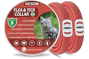 VICSOM Collier Anti Puces pour Chat, Collier Anti Puces et Tiques pour Chats, Collier Anti Puce Chat Naturelles Protection 8 Mois, Imperméable et Réglable pour Les Chatons de Toutes Tailles Rouge 2PC
