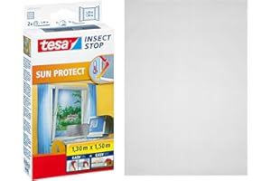 tesa Insect Stop Hook & Loop Sun Protect Zanzariera per Finestre - Riflette i raggi solari - Senza foratura - Rimovibile e riutilizzabile - Antracite - 130 cm x 150 cm
