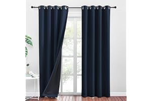 PONY DANCE Zasłony zaciemniające - Odporna na zimno zasłona z izolacją akustyczną z oczkami, izolowana, jasna tkanina w całkowitej czerni, ciemnoniebieska, szerokość 140 cm powyżej 240 wysokości, 2