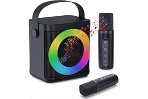 DIRU Karaoke Profesional con 2 Micrófonos Inalámbricos, Altavoz Portátil Bluetooth con Luces LED, Karaoke Infantil y Adultos para Fiestas y Casa