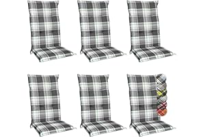 ‎BEAUTISSU Beautissu 6er Set Hochlehner Auflagen Set Gartenstühle 120x50 cm Polster Mintgrün Kariert – 6cm Dicke Polsterauflage Bequem, rutschfest & UV-Lichtecht 5 – Stuhlkissen Sitzauflage – Sunny MK