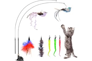 OZIRAL 10 Unidades de Juguete Interactivo para Gatos, Plumas, Juguete para Gatos, Juguete para autosuficiencia, Pesca para Gatos con Ventosa, Plumas y Campanas
