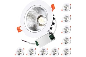Pocketman 10 Pack Recessed Ceiling Downlight, 15W COB LED Spotlight 4500K 1425LM Nature White, 85-262V for Home, Kitchen, Office Inside Decoration