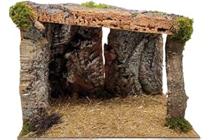 Acan Tradineur - Cueva/Portal de belén de Corcho, Pesebre con Techo y Musgo para Nacimiento, Figura de Navidad, Adorno, decoración Tradicional - 38 x 24 x 28 cm - Modelo Aleatorio
