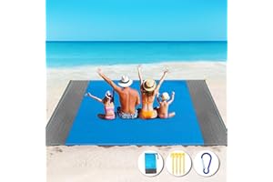 BELEVO Tapis de Plage Imperméable, Natte de Plage XXL Serviette de Plage Anti Sable 210x200 cm, Plage Accessoirenappe Pique Nique Portable Tapis Plage pour Plage, Picnic, Voyage, Camping (Bleu/Gris)