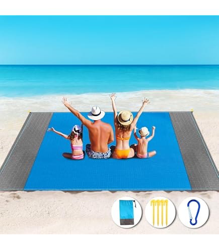 Tapis De Plage/Pique-nique Imperméable 140x170 Cm - Pliable, Avec Poches, Piquets & Sac De Transport - Noir