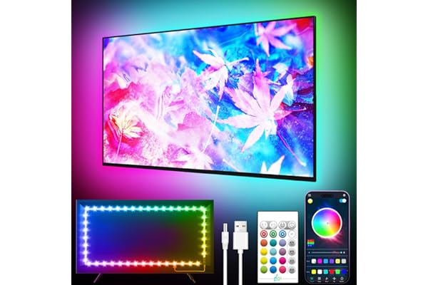 GIPOYENT TV Light Strip, Music Sync LED TV Backlights, for 32-50 Inch TV, LED TV Light with Bluetooth Function - RGB Color Changing Light Strip for Home Theater (9.8ft)