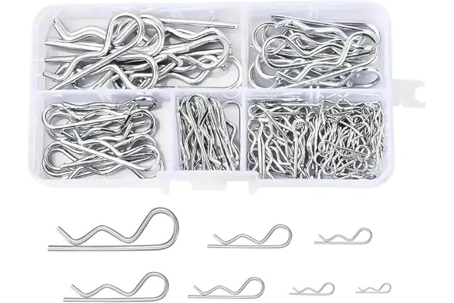 100Pcs Cotter Pins,R Clips Split Pins Assortment Kit,Galvanized Carbon Steel Retaining Spring Hitch Cotter Fastening Pins Set,for Farm Trucks, Cars,Campers,Lawn and Garden Equipment
