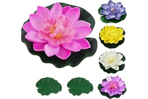 JRSHIRLEYLTD 5 flores flotantes, nenúfares artificiales, flores de loto, lirio de agua, estanque de flor de loto para uso en piscinas, acuarios, escenas de arroyos con 2 hojas de loto