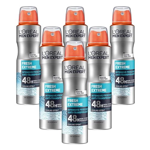 L'Oréal Men Expert Deodorant for Men, Effective Deodorant Spray with Integrated Cooling Effect for up to 48 Hours of Freshness, Fresh Extreme, 6 x 150 ml