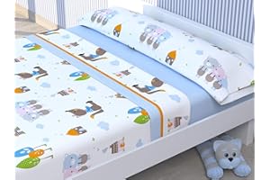 Cabello Textil Hogar - Juego de sábanas Infantiles de Microfibra Transpirable Mod. Happy Pig (Cama de 90 cm (90_x_190/200 cm))