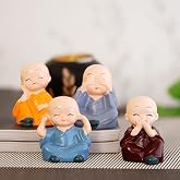 eCraftIndia Resin Set of 4 Little Monk Buddha Statue Think No Evil Speak No Evil Hear No Evil See No Evil Showpiece for Home 