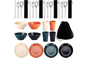 Kyraton Ustensiles de Camping pour 1, kit de Mess de Camping, Le matériel de Camping Comprend Un Couteau, cuillère, Fourchette, Ensemble de Couverts, Tasse, Bol, Assiette.