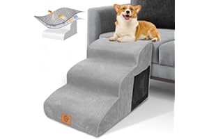HEVOL Thihome Hundetreppe 3 Stufen, rutschfeste Haustiertreppe für Kleine Hunde, Waschbarer Hundetreppe 40cm Hoch, Tragbar Hunderampe Katzentreppe mit Waschbar Bezug für Sofa Bett