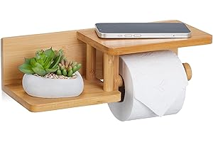 Relaxdays Support de Papier Toilette en Bambou avec étagères pour Smartphone et Rouleau, 9x31x12 cm, Naturel