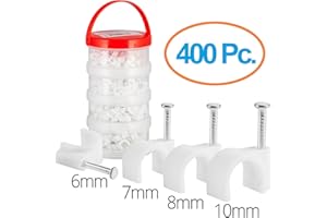 MutecPower Assortiment de 400 pièces Attaches câbles - Ronde avec ongle en Acier, diamètre de 6mm, 7mm, 8mm, 10mm ; Couleur Blanc Ensemble Organisateur usable pour Domicile, au Bureau, à l'atelier
