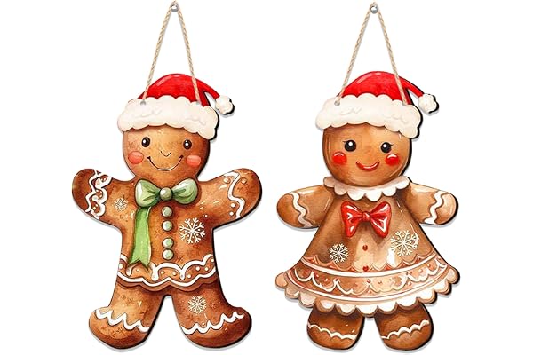 Dörrdekoration pepparkaksgubbe jul dörrhängare, ett par söta pepparkaksgubbe hänge 30 x 15 cm, söta pepparkaksgubbe dörrhängare set julfest dekoration julgransmästare