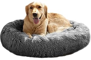 Mirkoo Calming Dog Bed, Faux Fur Pet Bed Self-Warming Donut Cuddler, Comfortable Round Plush Dog Beds for Dogs and Cats (24''/32''/36''/44'')