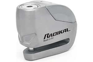 RADIKAL RK9Z Antivol Moto, Bloque Disque Alarme Premium 120dB On/Off +Warning+LED Plus Visible, Étanche, Pile CR2 Longue Durée, 100% Métal Compact Bloc Frein 6mm Universel Moto Scooter Vélo Electrique