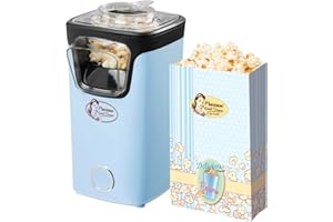 Bestron Palomitas turbo en menos de 2 minutos, máquina de palomitas con tecnología de aire caliente, incluye 10 bolsas de palomitas y vaso medidor integrado, colección Sweet Dreams, color: azul