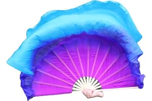 Winged Sirenny Single Belly Dance Short Silk Fan Veil,Large Flutter Flag Streamer (purple/blue/turquoise)