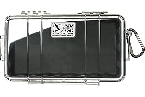 PELI 1060 Schützendes Micro Case für Kleine Gegenstände, Wasserdicht und Staubdicht, IP67-Zertifiziert, 1,3L Volumen, Transparent/Schwarze Gummieinlage