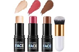 ELALRAU Contouring Viso Stick, 3 Pezzi Bronzer Blush Sticks con pennello, Contour Highlighter, Bacchetta di Bellezza per Fard, Impermeabile Leggero Stick di Trucco, Finitura Naturale Liscia A Lunga Durata (D