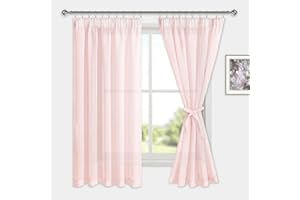 DWCN Voile Pencil Pleat Curtains with Tiebacks for Baby Room Net Curtain for Windows Linen Look 2 Panels, Pink, W46 x L72 Inch