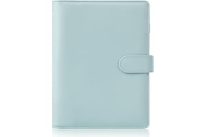 HAUTOCO okładka segregatora A5, ze skóry PU, do wielokrotnego uzupełniania arkuszy papieru w formacie A5, notatnik, organizer, segregator z magnetyczną klamrą, miętowo-niebieska