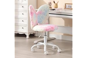 Ya-Home Children Desk Chair Faux Fur Kids Swivel Chair with Height Adjustable for Girls Boys, Pink