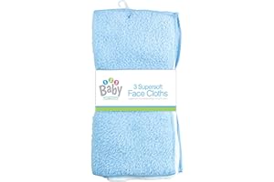 GIFTSBYNET New 3 Pack Super Soft Baby FACE Hand Cloths Bath Flannel Wash Towel Wipe Feeding (Blue & White)