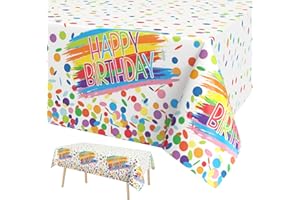 FunHot Birthday Tablecloth, Colorful Birthday Decorations, 54 x 108 Inch Waterproof Rectangle Happy Birthday Table Cover for Baby Shower Boys Girls Women Men Birthday Party Decorations