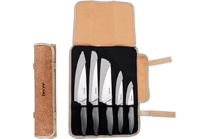 hecef Couteau Cuisine Professionnelle, 5 Pièces Set Couteaux de Cuisine en Acier Inoxydable & Sac De Rangement Portable pour Randonnée,Camping, Activités Intérieures et Extérieures