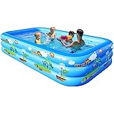 GALAXYER Inflatable Children's Swimming Pool with Cartoon, 3 Large Rectangular Rings, for Children and Adults, Ideal for Indo