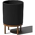 Veradek Demi Series Round Planter w/ Stand for Porch/Patio | Durable Plastic-Concrete & Wooden Stand | Modern Décor for Tall Plants, Flowers