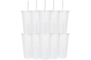 Yisituo 710ml Plastikbecher mit Deckel und Strohhalm,10er Pack für Erwachsene und Kinder Wiederverwendbare smoothie becher, perfekt für Partys, Strand und Poolpartys (10, Transparenz)