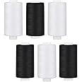 Simthread All Purpose Thread Polyester 3 White 3 Black, 400 Yards Each ...