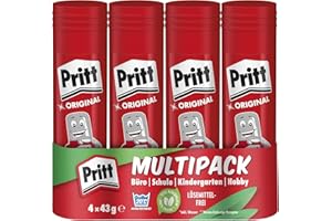 ‎PRITT Pritt Klebestift, sicherer und kinderfreundlicher Kleber für Kunst und Bastelarbeiten, starker Klebstoff für Schule & Bürobedarf, 4x43g Pritt Stift