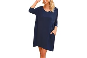 Bresdk Camicia da Notte Donna Cotone Modal Morbida Camicie da Notte Manica 3/4 Scollo a V Eleganti Taglie Forti Vestiti Premaman con Tasche