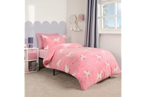 OHS Pink Unicorn Toddler Bedding Sets for Girls, Teddy Fleece Duvet Set Soft Comfy Warm Girls Bedding Cot Duvet Kids Bed Covers Set with Pillowcase